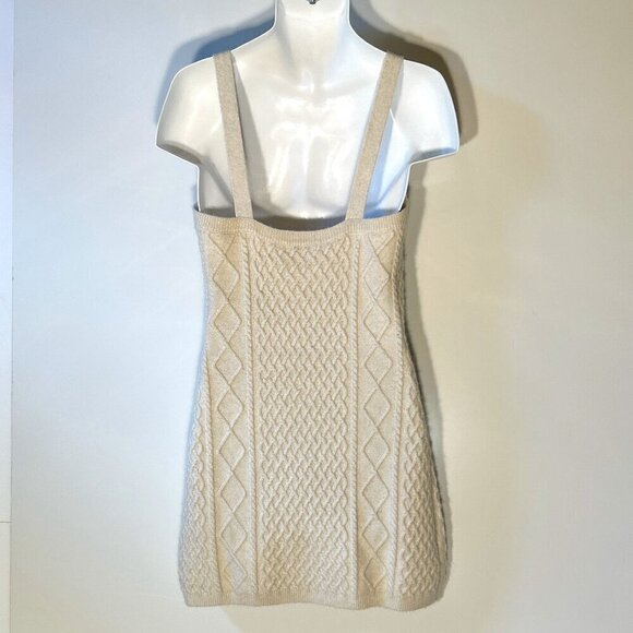 H&M SZ L Cream Cable-Knit Bodycon Wool Blend Sweater Dress Layering Classic - Picture 7 of 11